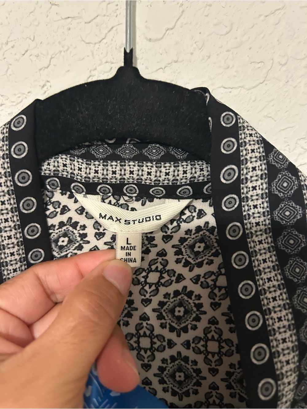 Max Studio Black & White Printed Open-Front Kimono Large Boho Open Front - Picture 3 of 7